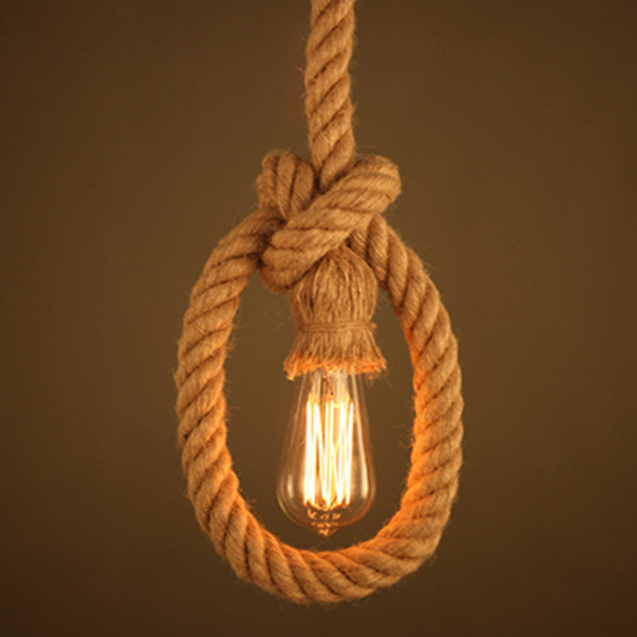 Винтидж полилей Corda, 1xE27, рустик, връв и метал, 130 см, черна опора