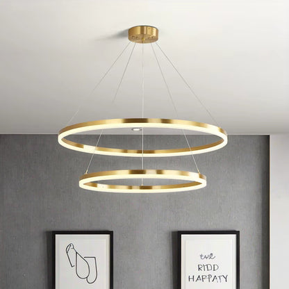 LED полилей, окачен с дистанционното управление на Кристин, 69W, 2 кръга, студена/гореща/неутрална светлина, маргаритка, лъскаво злато, регулируема височина