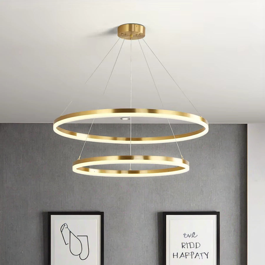 LED полилей, окачен с дистанционното управление на Кристин, 69W, 2 кръга, студена/гореща/неутрална светлина, маргаритка, лъскаво злато, регулируема височина