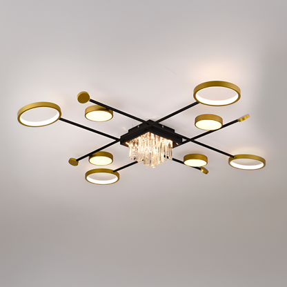 LED полилей с дистанционно управление и Crystal Guida 46W, 8 елемента, студена/гореща/неутрална светлина, нестабилна, златисто черно