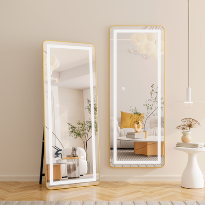 Правоъгълно LED огледало, златиста рамка, 50x160 см, димируемо, студена/топла/неутрална светлина, облекло Couture