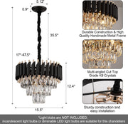 Кристален полилей Версай Петито 3xe14, диаметър 30 ​​см, лъскаво и черно злато, регулируема височина