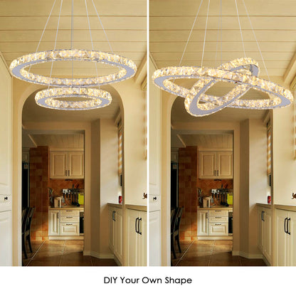 LED полилей с дистанционно управление и кристална призма Luminis 58W, 2 кръга, студена/гореща/неутрална светлина, нестабилна, сребърна, регулируема височина