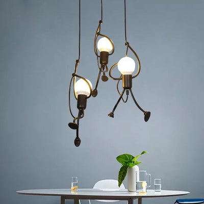 Модерен полилей, тип махало, гъбички, фигурки, 3xe27, регулируема височина, черно