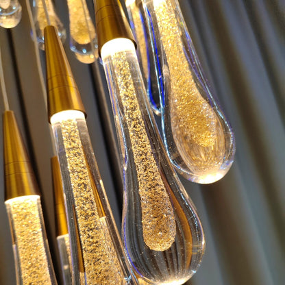 Висящ кристален LED полилей, 60 W Юстиниан, диаметър 60 см, регулируема височина, злато, метал и кристал