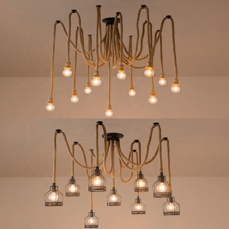 Винтидж полилей CORDA, 2xE27, рустик, връв и метал, 2x100 см, черна опора