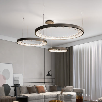 LED полилей, окачен с дистанционно управление, K9 кристали, 80W, 3 кръга, студена/гореща/неутрална светлина, нестабилна, черна, регулируема височина