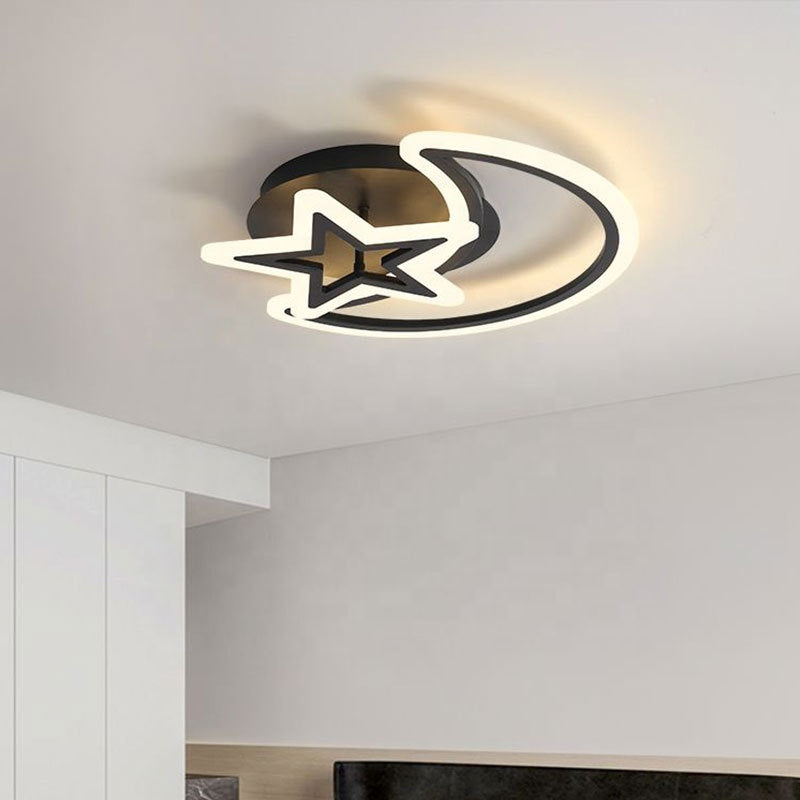 LED полилей с месец за дистанционно управление и 45W звезда, 2 елемента, студена/гореща/неутрална светлина, нестабилна, черна