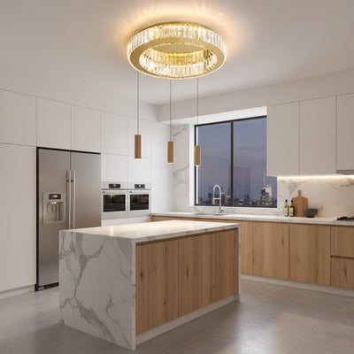 LED полилей с дистанционно управление и кристал VERTUS 31W, 50см, Кръг, Студена/Топла/Неутрална светлина, Димируем, Златен