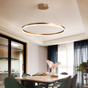 Окачен LED полилей, ANINA, 34W, 1 кръг, диаметър 49 см, студена/топла/неутрална светлина 3000K/4000K/6000K, възможност за димиране, блестящо златисто бяло, регулируема височина, метал и акрил