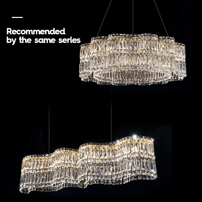 Кристален LED полилей с дистанционно управление Regalis, дължина 58 см, блестящ хром, топла/студена/неутрална светлина 3000K/4000K/6000K, регулируема височина, димируема светлина, метал и кристал