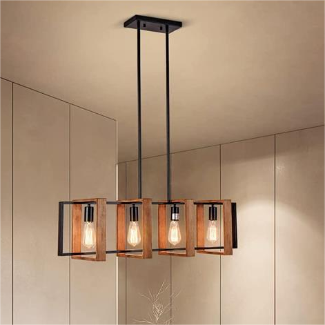 Винтидж LED полилей LV565/4, 12W Rustic Barn, дърво и метал, 100 см, черен