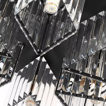 Модерен класически полилей Sasha, LC117/3BK, 3x E27, метал и кристал, черен, абажур