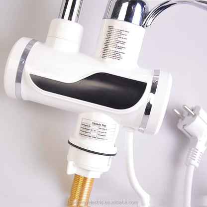 Електрическо докосване с незабавно отопление на вода, дисплей на светодиодната температура, хоризонтално с мивка/вана, 3000 W мощност, гореща вода 30 ° C-60 ° C, бяло, Z007xdt