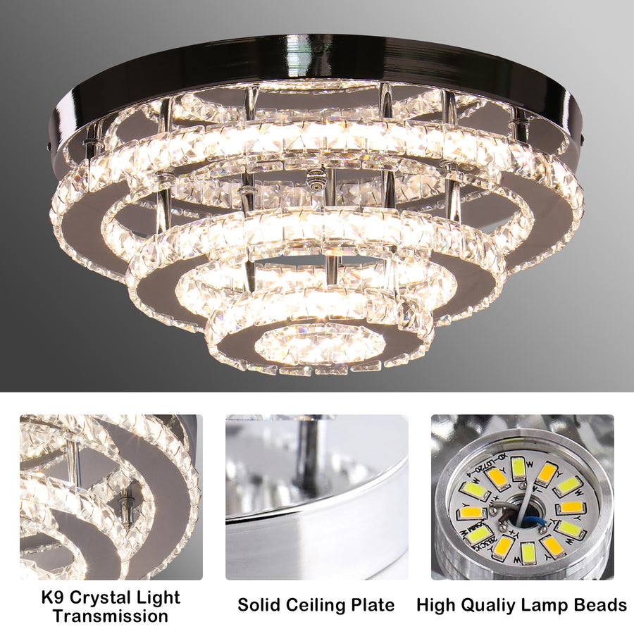 Кристален LED полилей LLC151/500CH, 64W, 3 елемента, студена/топла/неутрална светлина, димируем, блестящ хром