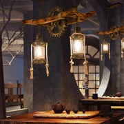 Ретро въжен полилей LV590/2BK, 9xE27 Тъмно дърво