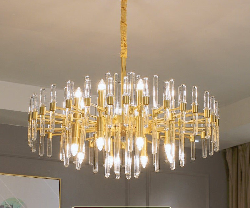 Кристален полилей CC850/620GD, 10xE14, 62X45 см, регулируема височина, блестящо злато, елегантен дизайн, метал и кристали