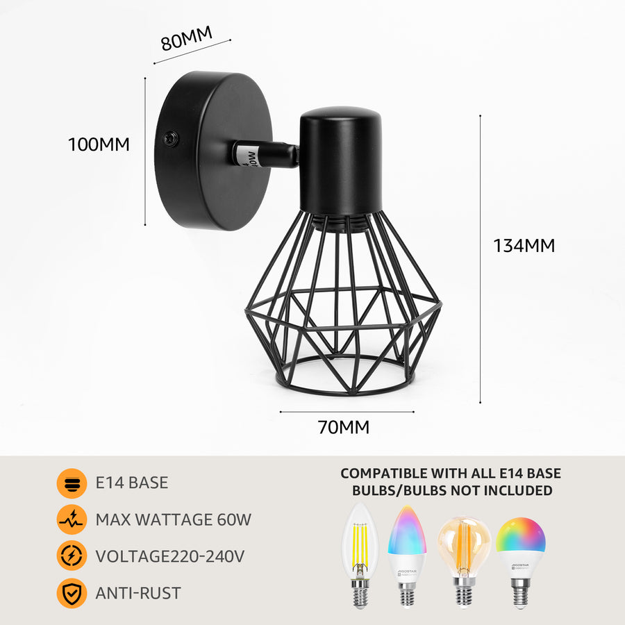 Полилей с абажур, GRACIE, LC365/1BK, диамант, 1XE14, черен, метал