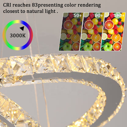 LED полилей, окачен с дистанционно управление и Crystal Cayden 200W, 3 кръга, студена/гореща/неутрална светлина, маргаритка, гланцов хром, регулируема височина