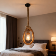 Винтидж полилей Corda, 1xE27, рустик, връв и метал, 130 см, черна опора