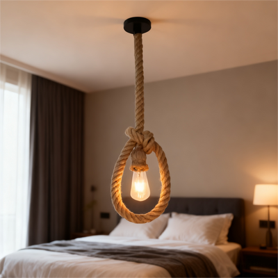 Винтидж полилей LV103/130, 1xE27, рустик, връв и метал, 130 см, черна опора