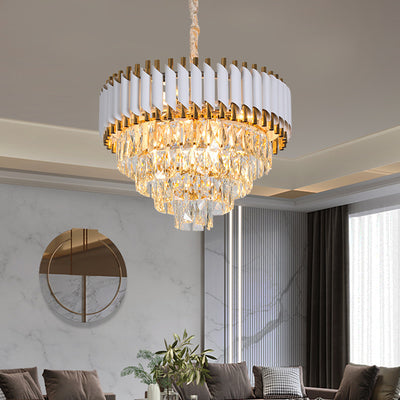 Кристален полилей Версай Eleganza 7x E14, диаметър 49 см, лъскаво и бяло злато, регулируема височина