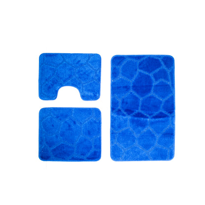 Комплект от 3 постелки за баня, 50x40 см, сини, неплъзгащи се