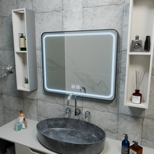 Огледало LED правоъгълна 90x75cm Edge Luminous Touch Defrition System, черна рамка