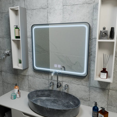 Огледало LED правоъгълна 90x75cm Edge Luminous Touch Defrition System, черна рамка