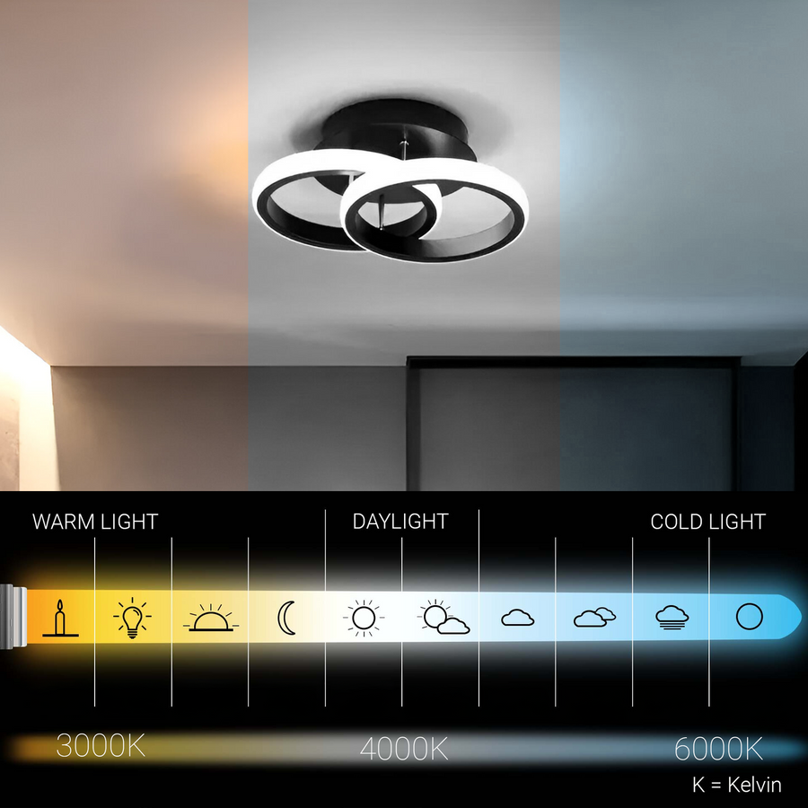 LED полилей VERTEX CIRCULA 22W, 2 кръга, метални рамки, студена/топла/неутрална светлина, черен