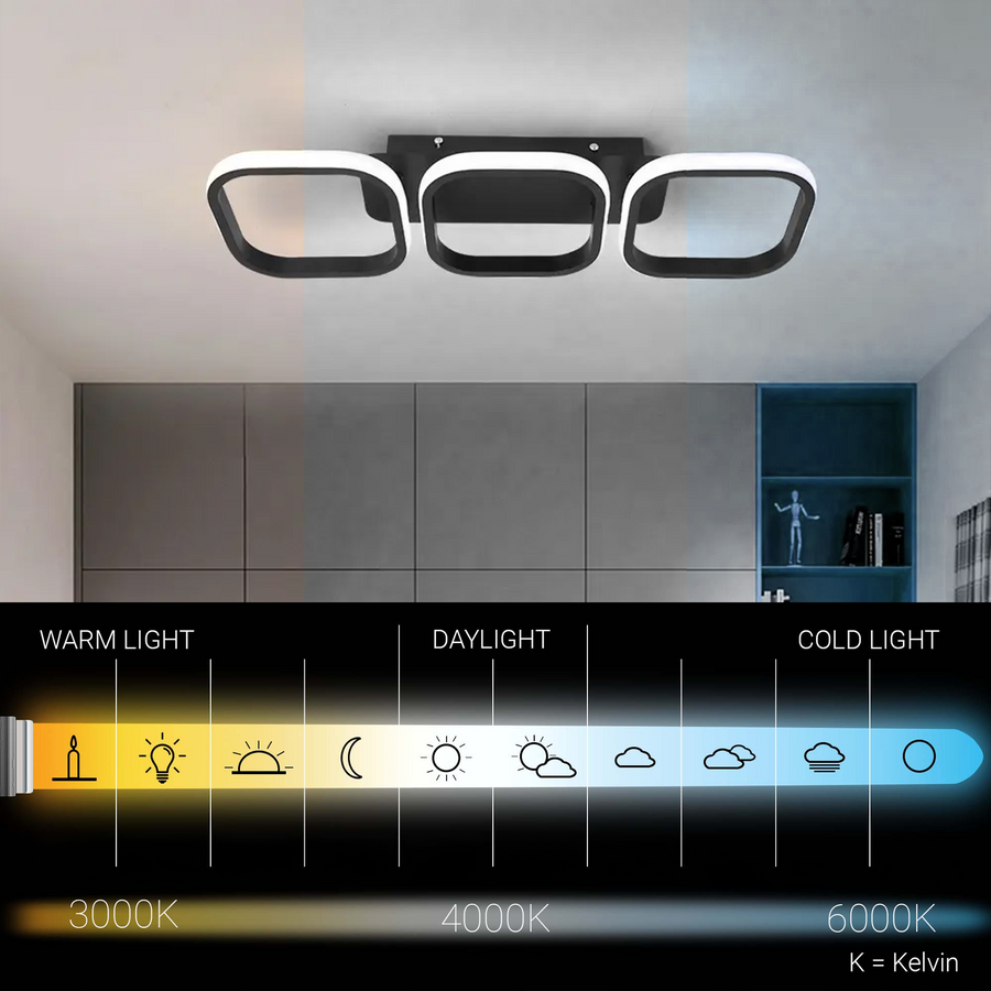 LED полилей VERTEX 35W, 3 квадрата, линеен, студена/топла/неутрална светлина, черен