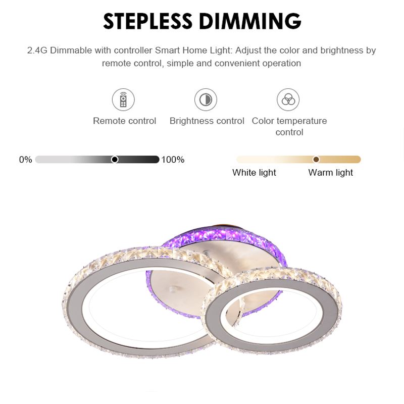 LED полилей с дистанционно управление и Crystal Nova RGB 43W, 2 кръга, студена/гореща/неутрална светлина, маргаритка, бяло