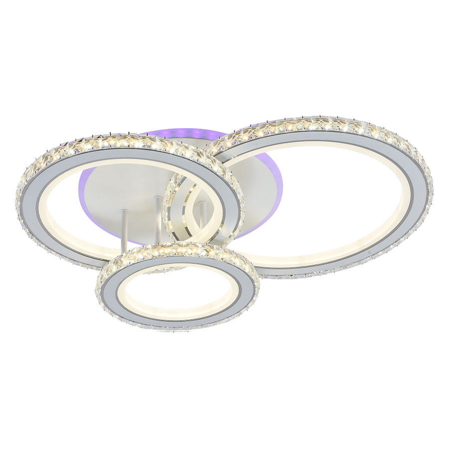 LED полилей с дистанционно управление и кристал Nova RGB 154W, 3 кръга, студена/гореща/неутрална светлина, бяло, бяло