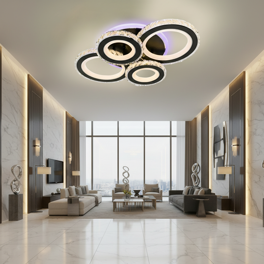 LED полилей с дистанционно управление и кристал NOVA ROTONDA RGB 82W, 4 кръга, студена/топла/неутрална светлина, димиране, черни LED полилеи с дистанционно управление Заглавие по подразбиране Alessandro Design