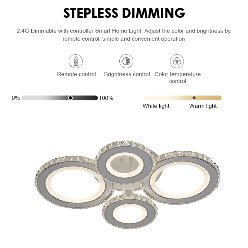 LED полилей с дистанционно управление и кристал Nova RGB 86W, 4 кръга, студена/гореща/неутрална светлина, бяло, бяло