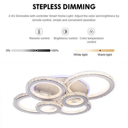 LED полилей с дистанционно управление и кристал Nova RGB 154W, 6 кръга, студена/гореща/неутрална светлина, бяло, бяло