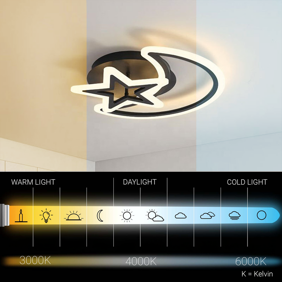 LED полилей с месец за дистанционно управление и 45W звезда, 2 елемента, студена/гореща/неутрална светлина, нестабилна, черна