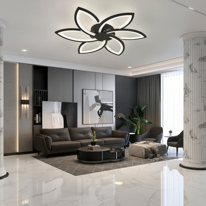 LED полилей с дистанционно управление и кристал FLORA 82W, 6 венчелистчета, Студена/Топла/Неутрална светлина, Димируем, Черен