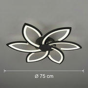 LED полилей с дистанционно управление и кристал FLORA 82W, 6 венчелистчета, Студена/Топла/Неутрална светлина, Димируем, Черен