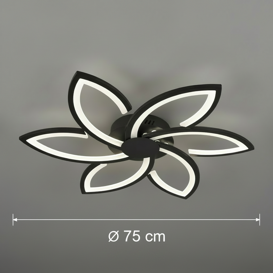 LED полилей с дистанционно управление и кристал FLORA 82W, 6 венчелистчета, Студена/Топла/Неутрална светлина, Димируем, Черен