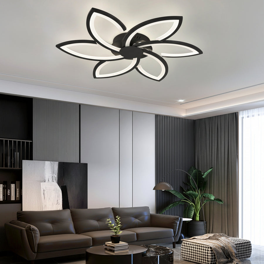 LED полилей с дистанционно управление и кристал FLORA 82W, 6 венчелистчета, Студена/Топла/Неутрална светлина, Димируем, Черен