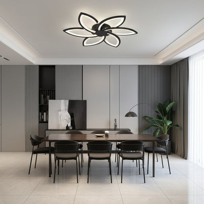 LED полилей с дистанционно управление и кристал FLORA 82W, 6 венчелистчета, Студена/Топла/Неутрална светлина, Димируем, Черен