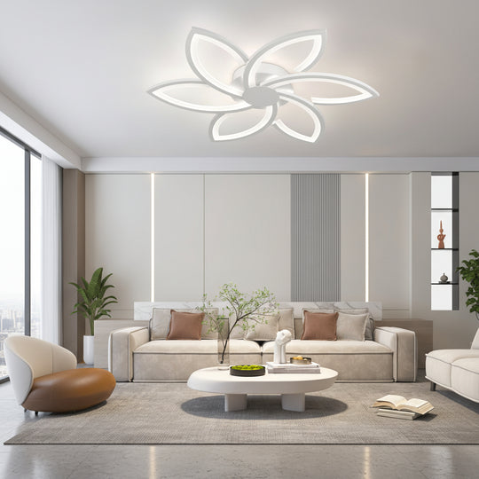 LED полилей с дистанционно управление и кристал FLORA 82W, 6 венчелистчета, Студена/Топла/Неутрална светлина, Димируем, Бял