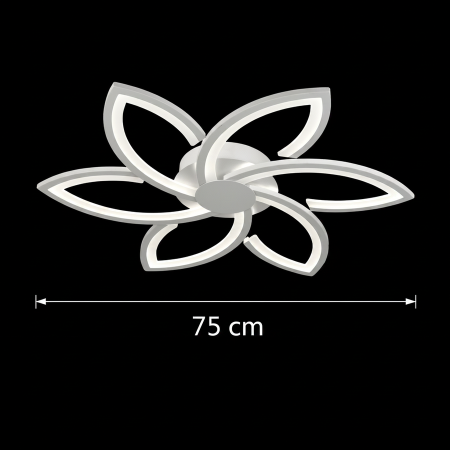 LED полилей с дистанционно управление и кристал FLORA 82W, 6 венчелистчета, Студена/Топла/Неутрална светлина, Димируем, Бял