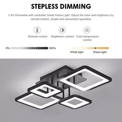 LED полилей с дистанционно управление Ella 85W, 4 квадрата, студена/гореща/неутрална светлина, нестабилна, черна