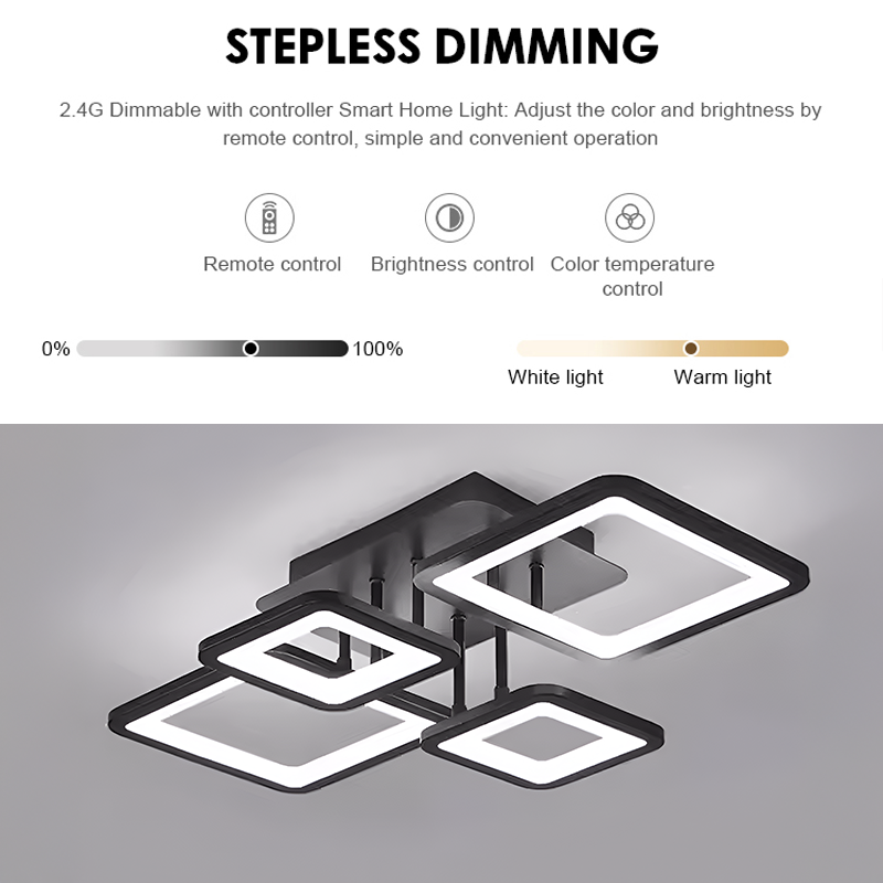 LED полилей с дистанционно управление Ella 85W, 4 квадрата, студена/гореща/неутрална светлина, нестабилна, черна