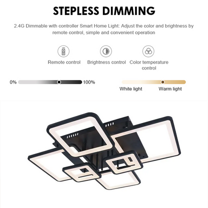 LED полилей с дистанционно управление Ella 124W, 6 квадрата, студена/гореща/неутрална светлина, нестабилна, черна