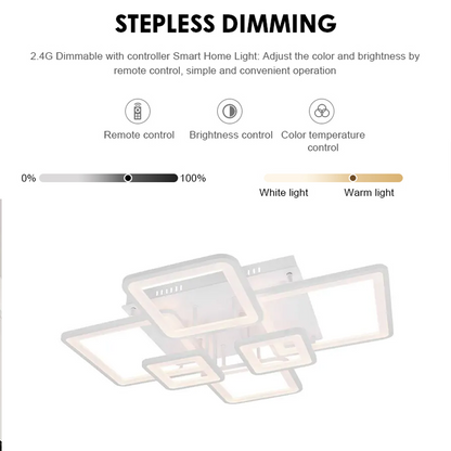 LED полилей с дистанционно управление Ella 124W, 6 квадрата, студена/гореща/неутрална светлина, нестабилна, бяла