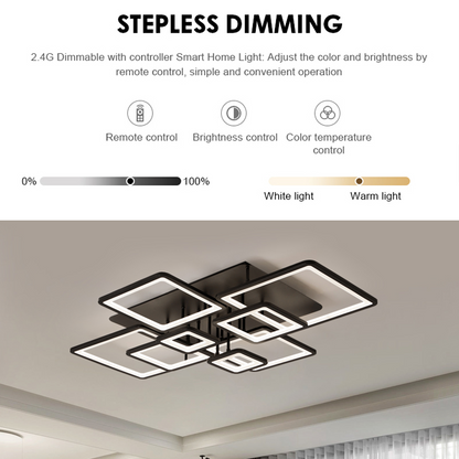 LED полилей с дистанционно управление Ella 203W, 8 квадрата, студена/гореща/неутрална светлина, нестабилна, черна