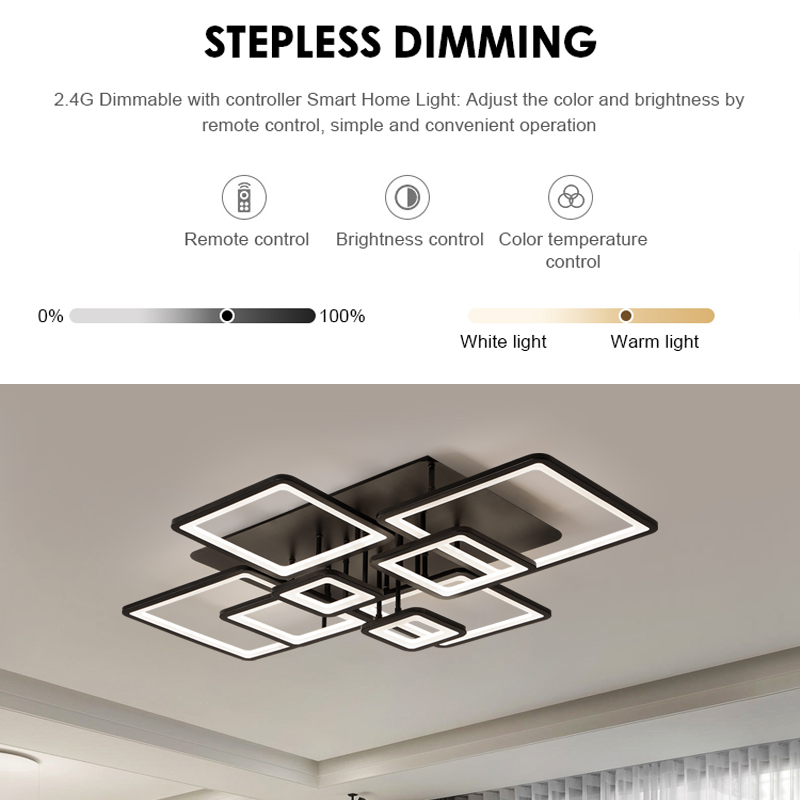 LED полилей с дистанционно управление Ella 203W, 8 квадрата, студена/гореща/неутрална светлина, нестабилна, черна